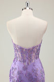 Roxo Sereia Corset Strapless Long Prom Dress com Appliques