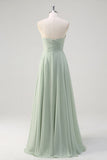 Matcha A Line Strapless Ruched Chiffon Vestido Longo Madrinha