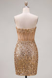 Bodycon dourado brilhante Bodycon Sweetheart Twin transparente Vestido de Lantejoulas Homecoming