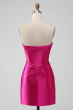 Fuchsia Bodycon Querida Cetim Corset Vestido Curto Homecoming