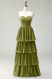 Blush Rosa A-Line Strapless plissado vestido longo da dama de honra