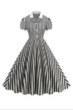 Preto A Line Stripe vestido dos anos 1950 com mangas