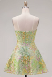 Espartilho verde A-Line Vestido Curto de Finalistas