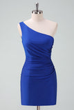 Royal Blue Um Ombro Bodycon Ruched Short Homecoming Dress