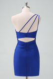 Royal Blue Um Ombro Bodycon Ruched Short Homecoming Dress