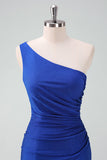 Royal Blue Um Ombro Bodycon Ruched Short Homecoming Dress