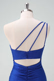 Royal Blue Um Ombro Bodycon Ruched Short Homecoming Dress