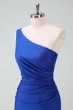 Royal Blue Um Ombro Bodycon Ruched Short Homecoming Dress