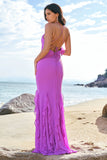 Halter Tahiti Sereia Chiffon Vestido Madrinha com Folhos