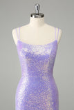 Sparkly Lilac Bodycon Sequins Vestido Curto Homecoming com Tassels