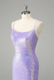 Sparkly Lilac Bodycon Sequins Vestido Curto Homecoming com Tassels