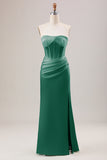 Bainha Verde Corset Strapless vestido longo da dama de honra com fenda