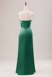 Bainha Verde Corset Strapless vestido longo da dama de honra com fenda