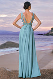 Cinzento Verde Linha A Sequins Chiffon Vestido Madrinha
