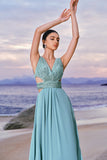 Cinzento Verde Linha A Sequins Chiffon Vestido Madrinha
