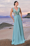 Cinzento Verde Linha A Sequins Chiffon Vestido Madrinha