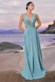 Cinzento Verde Linha A Sequins Chiffon Vestido Madrinha