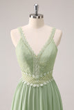Vestido de dama de honra floral babado verde com renda