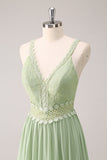 Vestido de dama de honra floral babado verde com renda