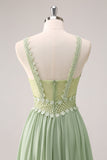 Vestido de dama de honra floral babado verde com renda
