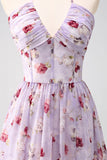 Cinzento roxo floral uma linha Corset Halter vestido de dama de honra com fenda
