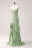 Vestido de Madrinha Chiffon Floral Verde com Renda