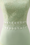 Vestido de Madrinha Chiffon Floral Verde com Renda