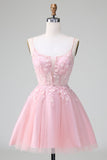 Princess Blush Applique Tulle Uma Linha Vestido Curto Homecoming
