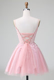 Princess Blush Applique Tulle Uma Linha Vestido Curto Homecoming