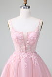 Princess Blush Applique Tulle Uma Linha Vestido Curto Homecoming