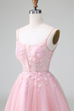 Princess Blush Applique Tulle Uma Linha Vestido Curto Homecoming