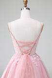 Princess Blush Applique Tulle Uma Linha Vestido Curto Homecoming