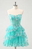 Bonito Glitter Verde Uma Linha Strapless Sequined Tiered Corset Homecoming Dress