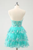 Bonito Glitter Verde Uma Linha Strapless Sequined Tiered Corset Homecoming Dress