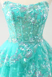 Bonito Glitter Verde Uma Linha Strapless Sequined Tiered Corset Homecoming Dress