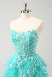 Bonito Glitter Verde Uma Linha Strapless Sequined Tiered Corset Homecoming Dress