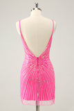 Esparguete Correias Fuchsia Bodycon Homecoming Dress com Sequins