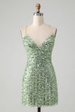 Sparkly Green Bodycon Sequins Lace Up Vestido Curto Homecoming