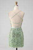 Sparkly Green Bodycon Sequins Lace Up Vestido Curto Homecoming