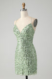 Sparkly Green Bodycon Sequins Lace Up Vestido Curto Homecoming