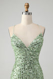 Sparkly Green Bodycon Sequins Lace Up Vestido Curto Homecoming