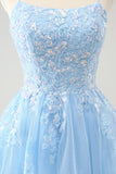 Bonito Glitter Blue A Line Sequins Vestido Curto Homecoming com Apliques