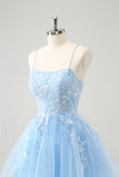 Bonito Glitter Blue A Line Sequins Vestido Curto Homecoming com Apliques