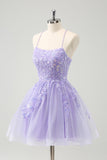 Bonito Glitter Blue A Line Sequins Vestido Curto Homecoming com Apliques