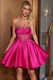 Bonito A Linha Querida Corset Fuchsia Homecoming Vestido com Missangas