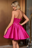 Bonito A Linha Querida Corset Fuchsia Homecoming Vestido com Missangas