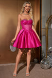 Bonito A Linha Querida Corset Fuchsia Homecoming Vestido com Missangas