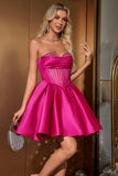 Bonito A Linha Querida Corset Fuchsia Homecoming Vestido com Missangas