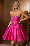 Bonito A Linha Querida Corset Fuchsia Homecoming Vestido com Missangas