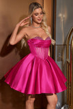 Bonito A Linha Querida Corset Fuchsia Homecoming Vestido com Missangas